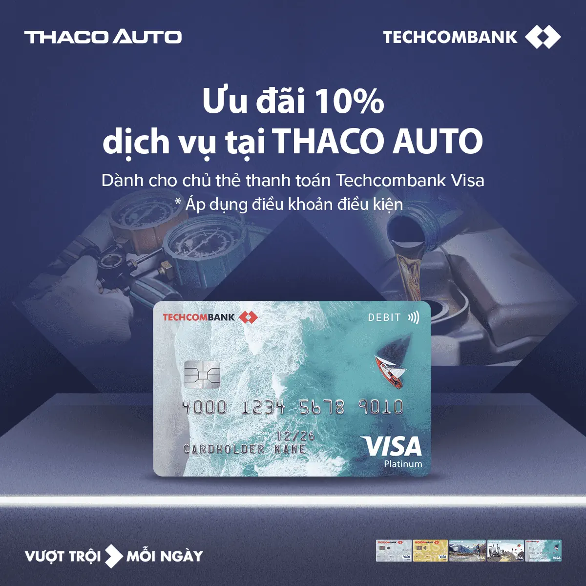 ƯU ĐÃI 10% DỊCH VỤ TẠI THACO AUTO DÀNH CHO CHỦ THẺ THANH TOÁN TECHCOMBANK VISA