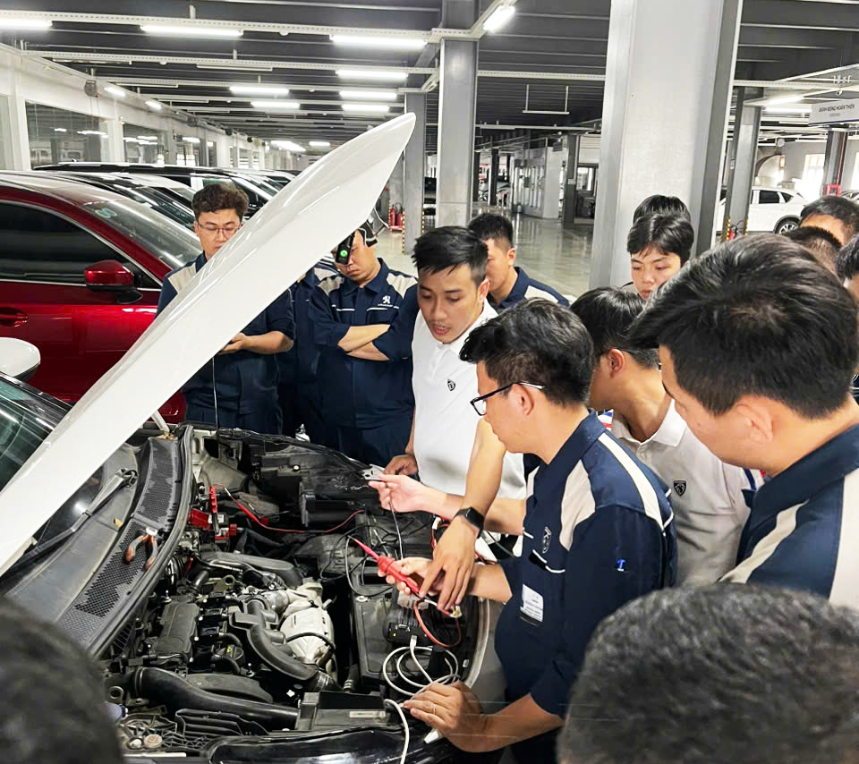 Nhân sự kỹ thuật THACO AUTO Vũng Tàu tham gia chương trình huấn luyện chẩn đoán điện động cơ xe Peugeot