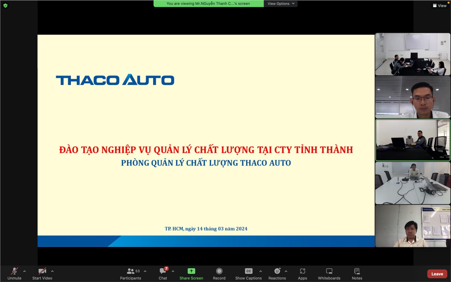 THACO AUTO Vũng Tàu tham gia chương trình đào tạo “Nghiệp vụ quản lý chất lượng xe cho nhân sự Quản lý Chất lượng Công ty tỉnh thành.