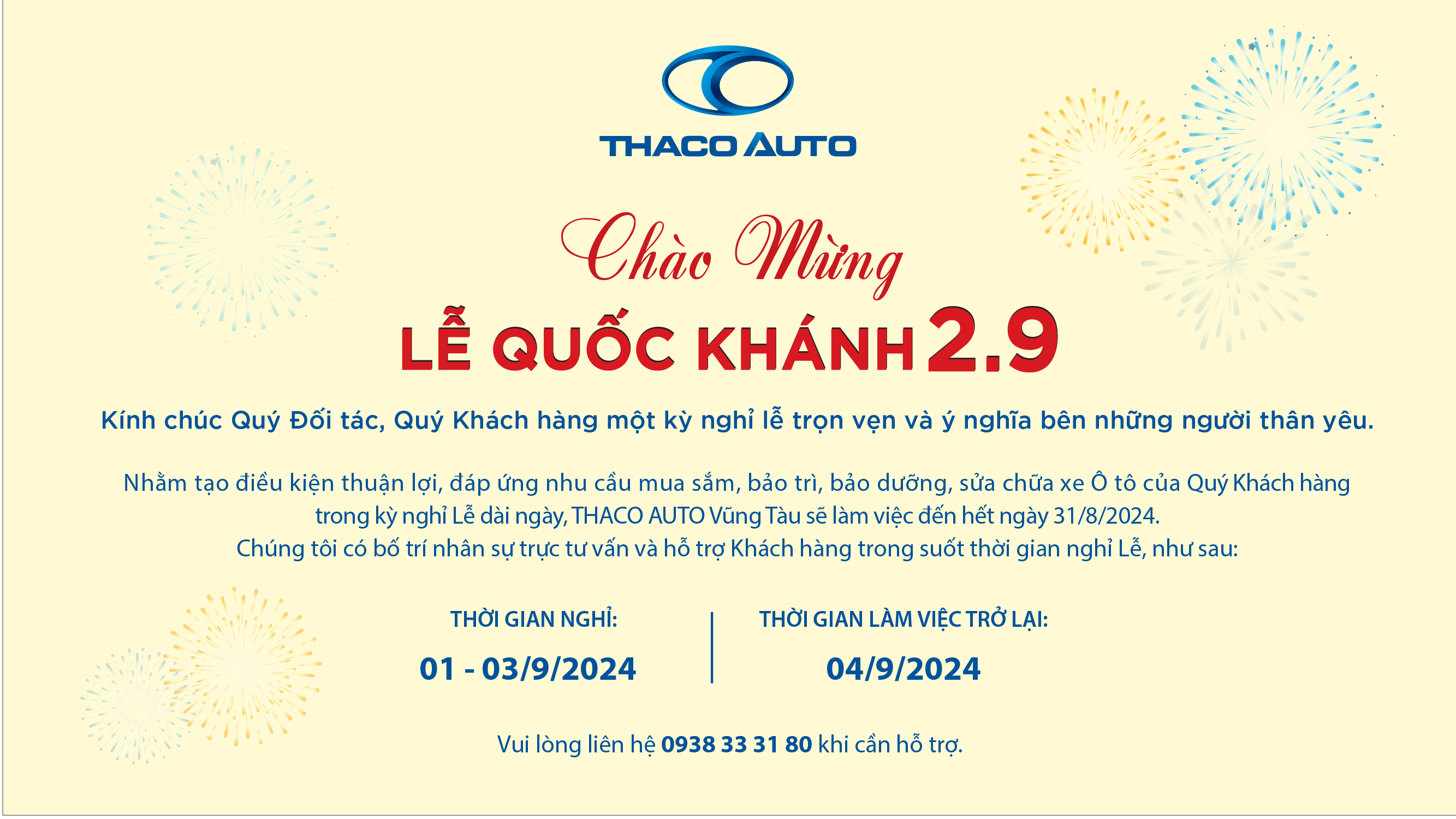 THACO AUTO VŨNG TÀU CHÀO MỪNG LỄ QUỐC KHÁNH 2/9